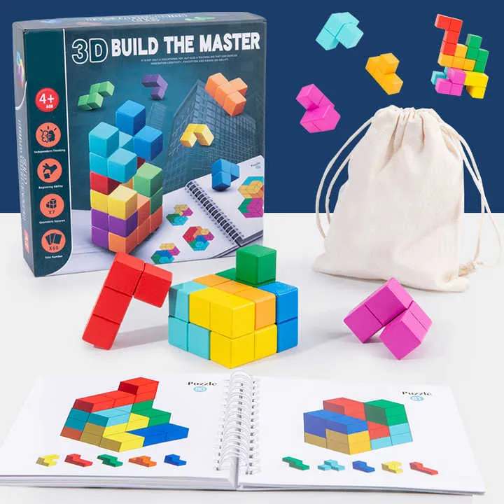 مونتيسوري ألعاب خشبية تعليمية . Montessori Educational Wooden Toys 3D Wooden Puzzle