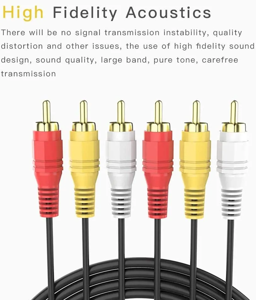 1.5M 3 RCA Composite AV Audio Video Cable | L R V | Gold Plated M/M Connectors