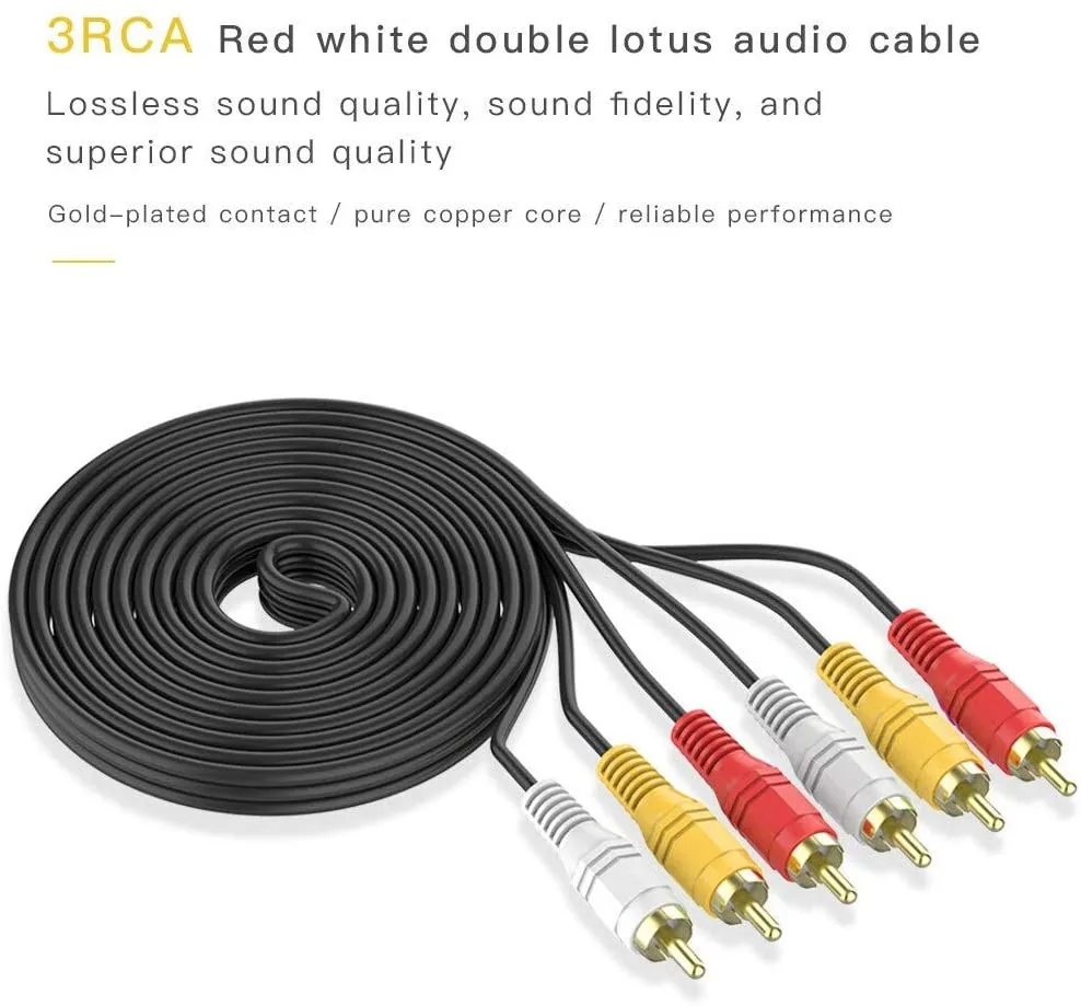 1.5M 3 RCA Composite AV Audio Video Cable | L R V | Gold Plated M/M Connectors