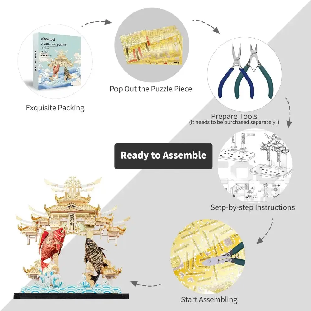 3d Metal Puzzles Dragon Gate Carps Model Kits Diy for Adults Brain Teaser Teen Toys Gifts