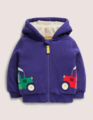 Appliqué Shaggy Hoodie-Starboard Blue Tractor