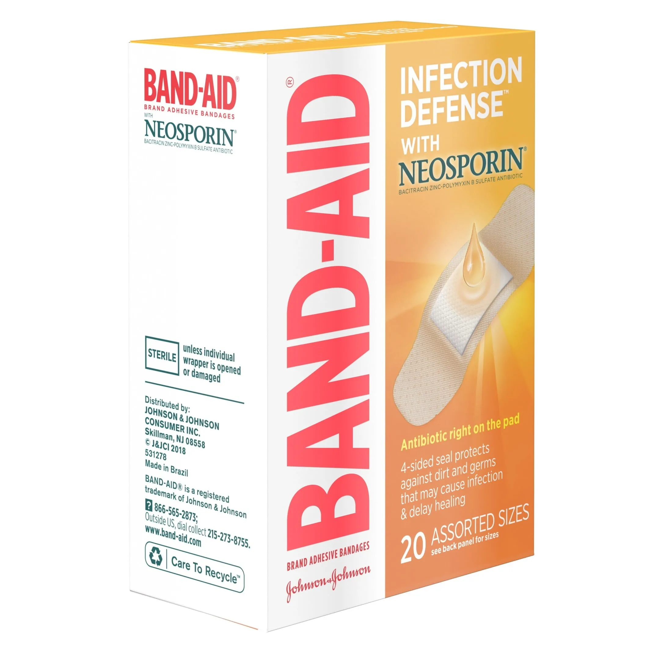 Band-Aid Brand Bandages with Neosporin Antibiotic, Assorted Sizes, 20 ct