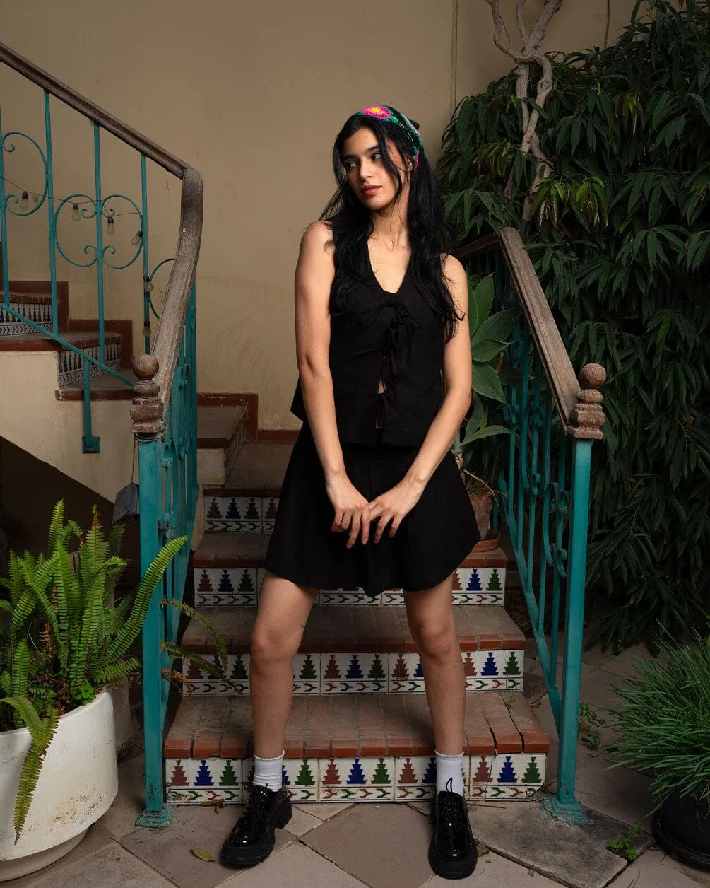 Black Tied Up Linen Vest