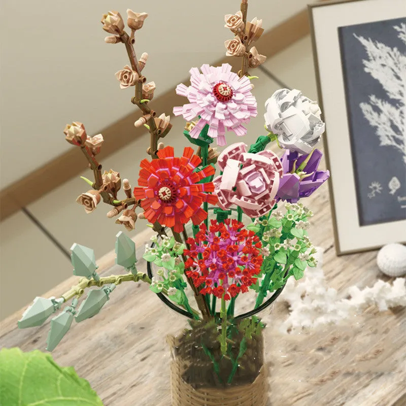 Flower Model Girl Adult Puzzle Assembly Assembling Bouquet Building Block Toy