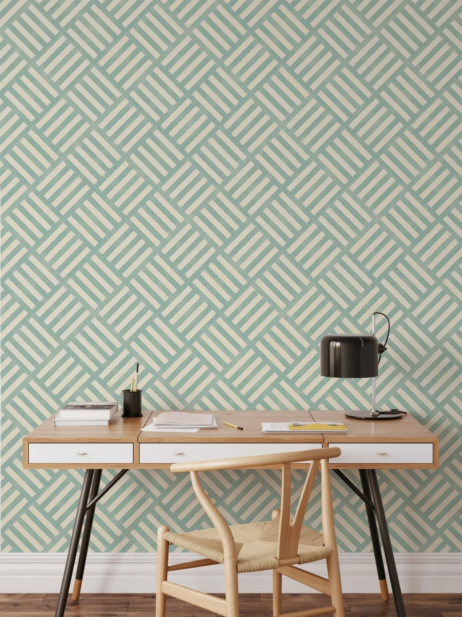 Green Geometric Stripes Pattern Peel and Stick Wallpaper