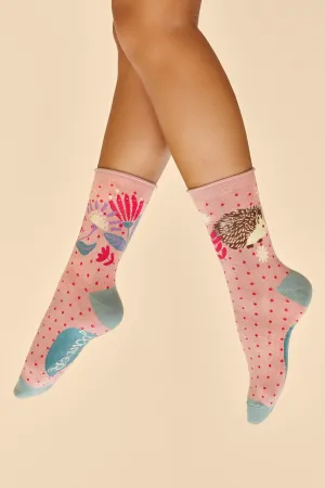 Hedgehog  Hunting in Leaves Ankle Socks Petal