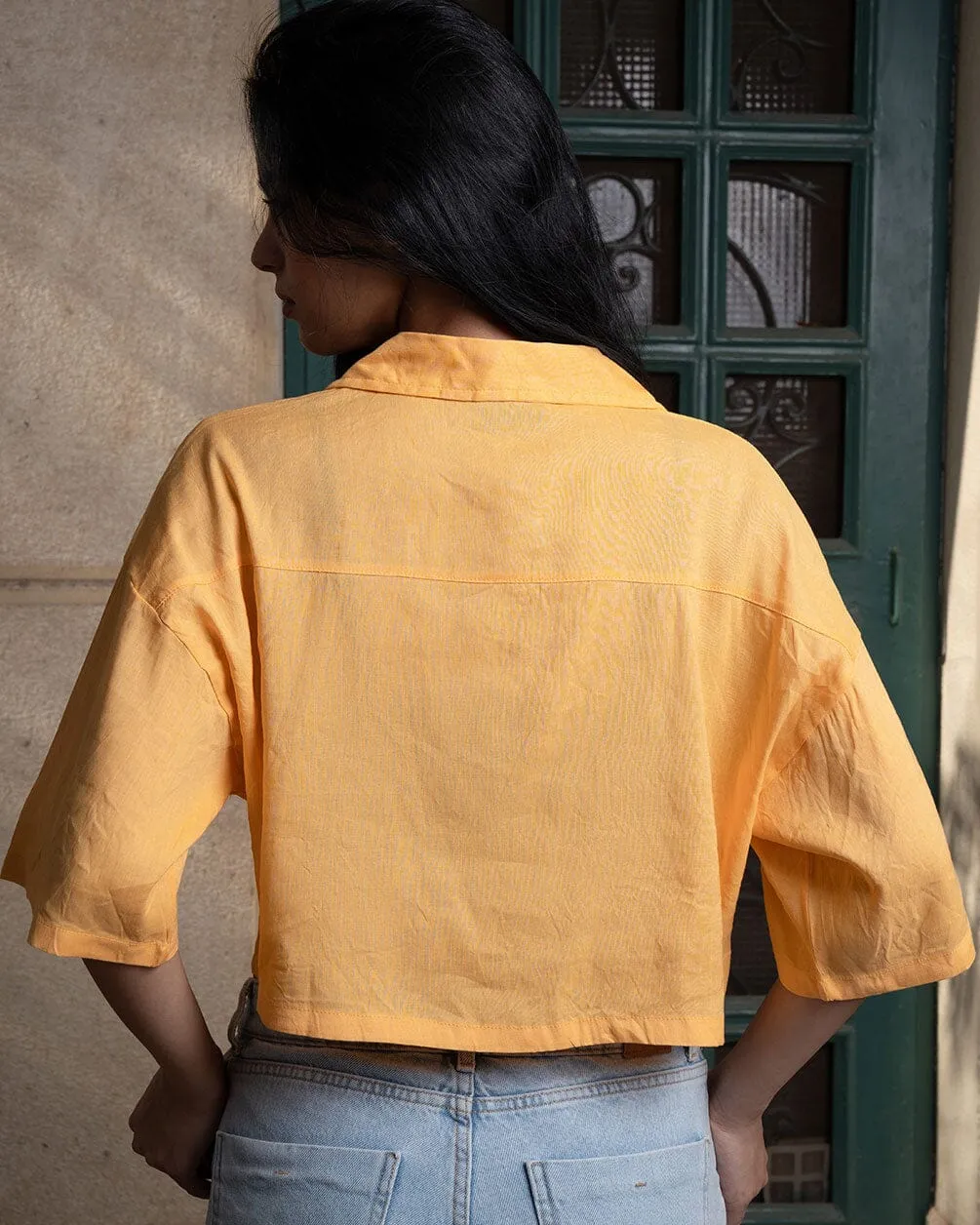 Pastel Orange Cropped Camp Shirt