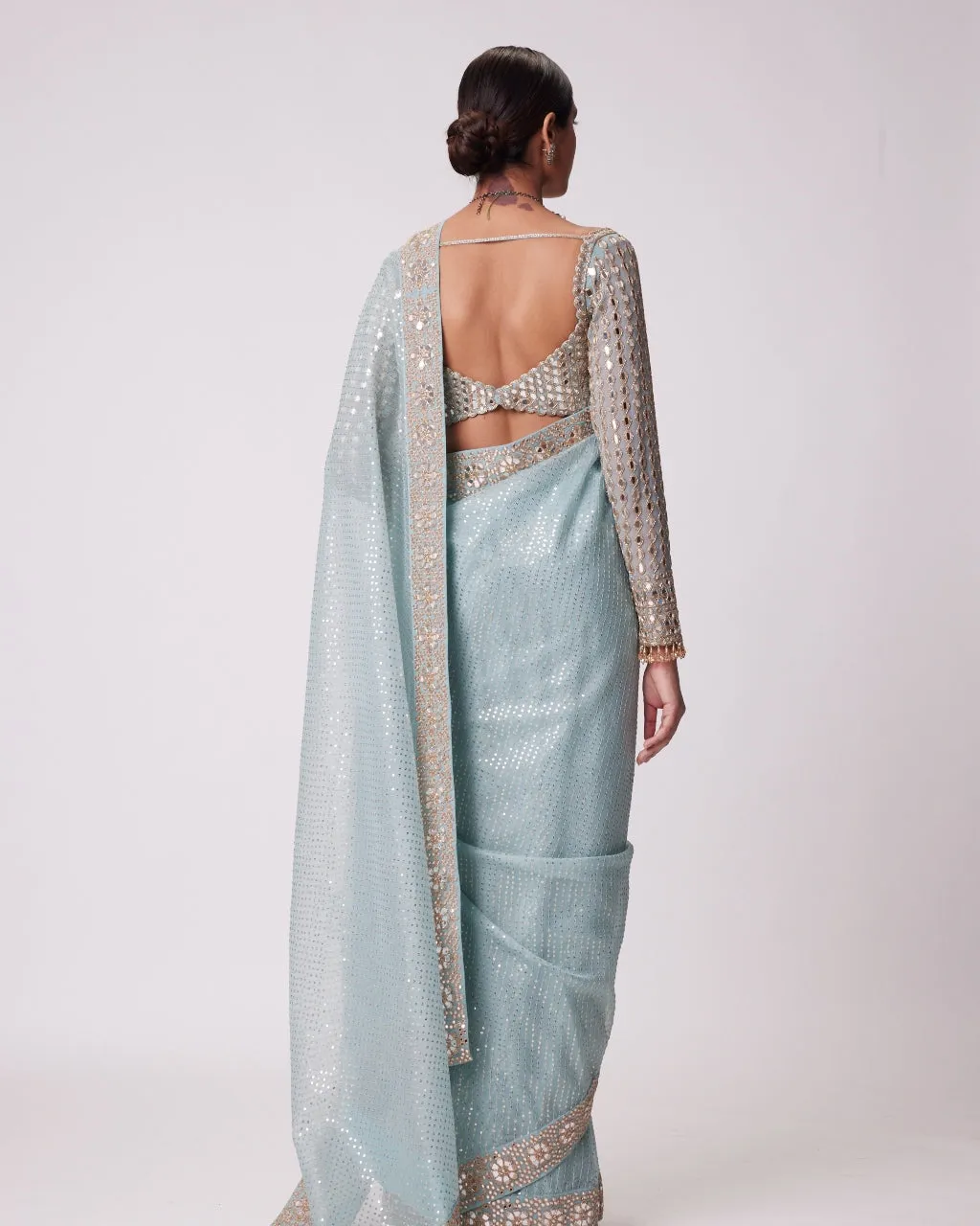 Powder Blue Organza Sari Set