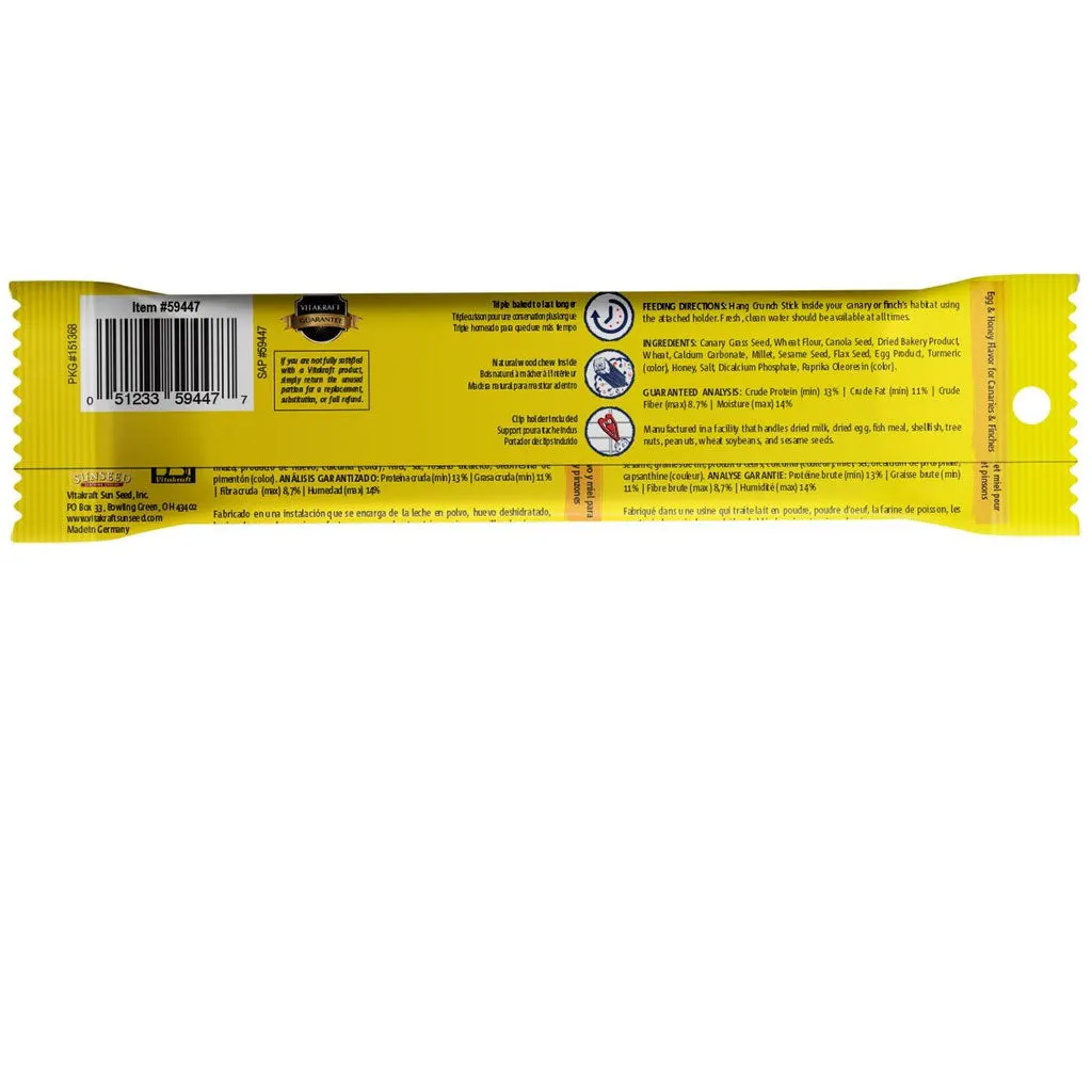 Vitakraft Curnch Sitcks Egg & Honey Flavor Treats for Canaries & Finches, 2 Sitcks